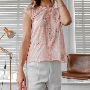 Hope Horizon Eyelet Blouse sz L Pink NEW # E213-G